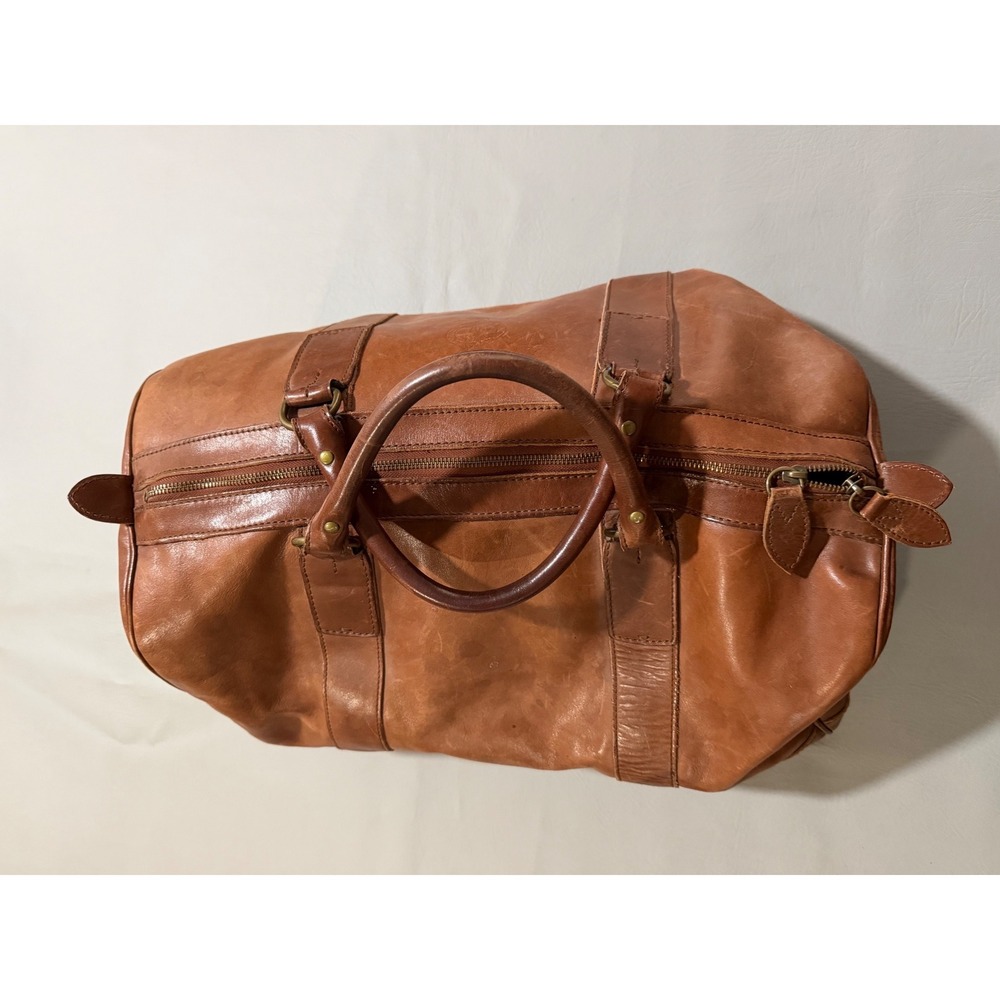Ralph Lauren Leather Duffel Bag Unisex Large Brown Good Vintage Heritage Crest
